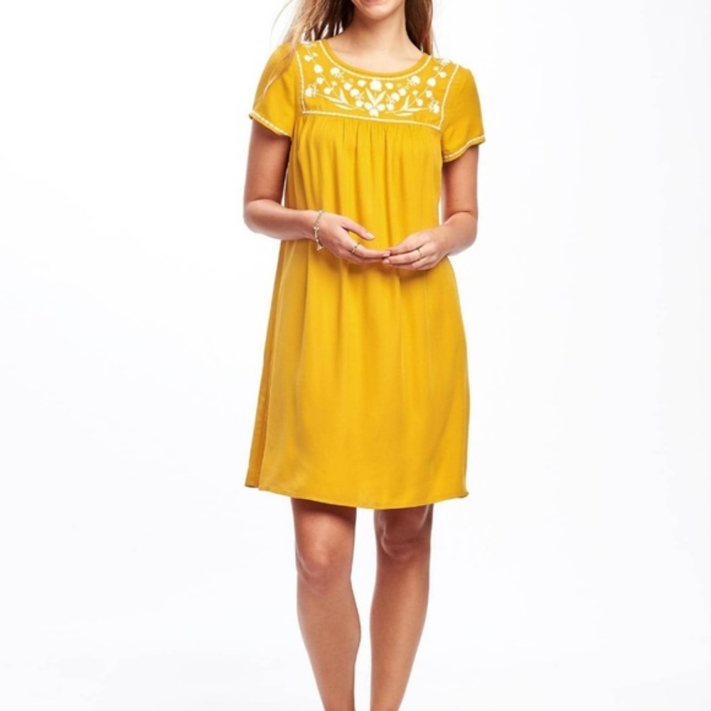 NWT Old Navy Mustard Yellow Embroidered Dress